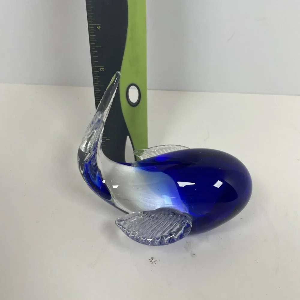 Vintage Cobalt Blue Art Glass Whale Figurine Paperweight Decor